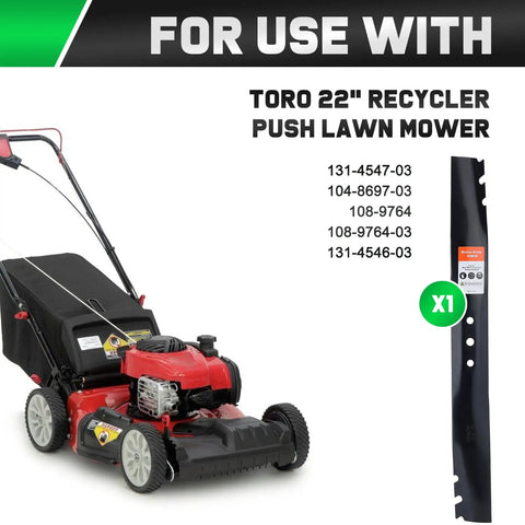 Recycler 22-Inch Blade Set For Toro Deck Mowers Mulching Replacement Parts, image showing blade and compatible mower.