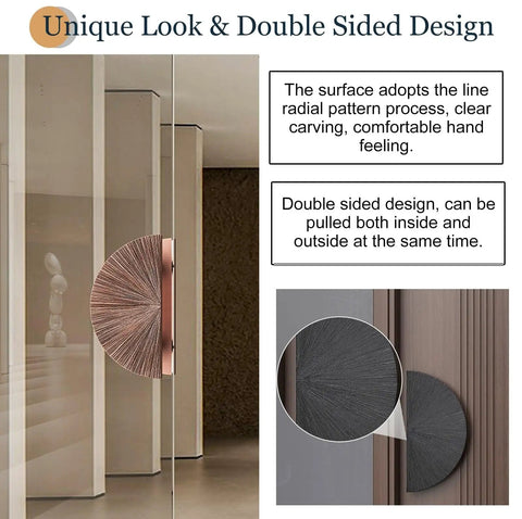 Heavy Duty Solid Metal Push Pull Door Handles With Radial Stripes For Glass And Wood Doors, Double Sided, shown in use.