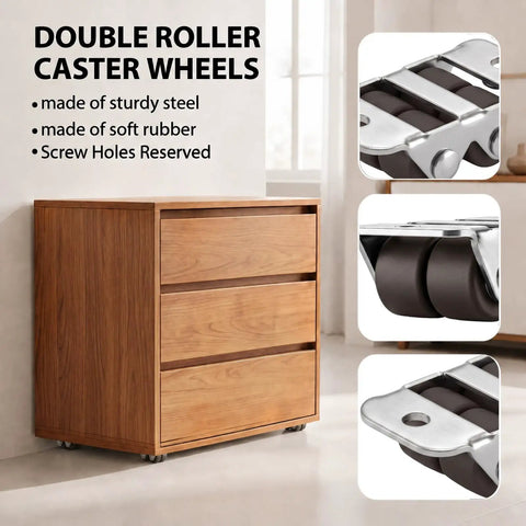 Smooth Rolling Mini Caster Wheels Half Inch Diameter Low Profile Furniture Casters With No Sweat Setup Mounting Hardware, steel and rubber, for drawers.