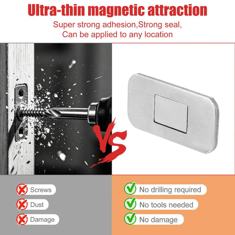 Comparison of Ultra Thin Magnetic Cabinet Door Catches Kit, 12 Pairs With No Drill Double Sided Adhesive Strips vs screws