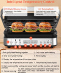 Cattleman 1600W Panini Press Grill And Sandwich Maker With Removable Plates, 6 In 1 Indoor Contact Grill features LCD display.