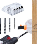 Upgraded Multi Angle Drill Guide For DIY Cable Railing Kit with 25 30 35 40 45 and 90 Degree Holes Template Jig, 4 drill bit sizes