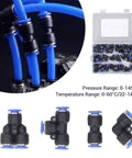 Grab These Awesome Push to Connect Air Fittings Kit To Boost Your Pneumatic System Efficiency And Durability With Easy Install Splitters And Elbows For 8mm Tubes That Rock, 8mm black plastic pneumatic fittings kit with elbows, tees, and straight connectors
