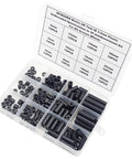 Unthreaded Metric Spacer Kit for M3 Screws 7mm OD 3.2mm ID Black ABS, 12 lengths, organized in plastic box, 160pcs total