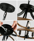 Convertible Rustic Ceiling Light Do It All Semi Flush Mount Or Pendant Farmhouse Style for kitchen with sand black and wood finish