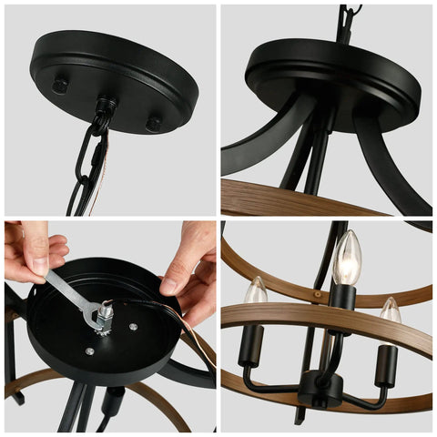 Convertible Rustic Ceiling Light Do It All Semi Flush Mount Or Pendant Farmhouse Style for kitchen with sand black and wood finish
