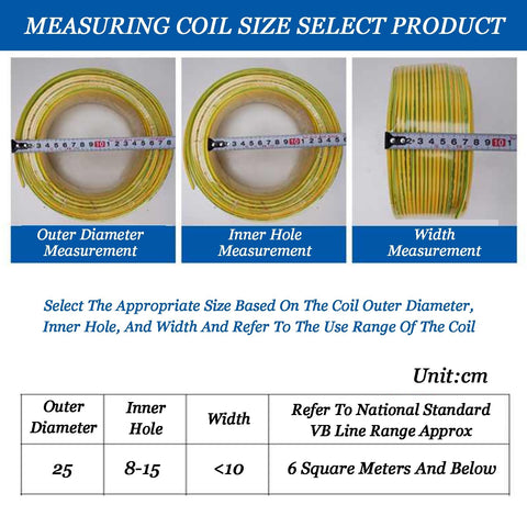 Measurement guide for Portable Wire Spool Rack Dispenser And Multi Spool Wire Organizer with outer diameter, inner hole, width.
