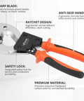 Heavy Duty Ratcheting Cable Cutter Cuts Copper And Aluminum Wire Up To 600 Mcm Pro Electrician Tool with safety lock and anti-skid handle.