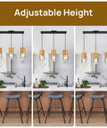 Adjustable Pendant Lamp With Frosted Gold Glass Shade Three E26 Bulbs Farmhouse Chandelier in kitchen over island counter