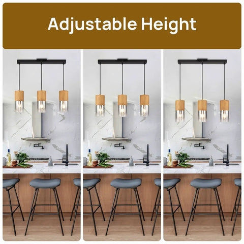 Adjustable Pendant Lamp With Frosted Gold Glass Shade Three E26 Bulbs Farmhouse Chandelier in kitchen over island counter