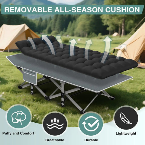 Heavy Duty Portable Camping Cot With Mattress For Adults Foldable Padded Sleeping Cot for camping with removable cushion