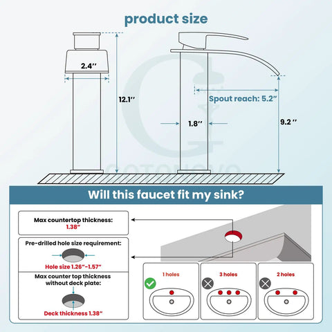 Waterfall Tall Bathroom Faucet 1 Hole Single Handle Vessel Sink Mixer Tap dimensions and installation guide