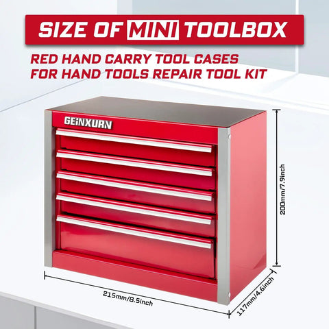 Beefed Up Heavy Duty 5 Drawer Rolling Tool Box In Red With Lockable Drawers Micro Roll Cab And Top Chest Stackable Steel