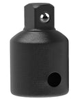Front view of black Cr-V 1/2 in drive female to 3/8 in male impact socket adapter