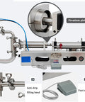 Shop Floor Ready Semiautomatic Pneumatic Liquid Filler Stainless Steel Single Head Bottle Filling Rig 300 To 2600 Ml Capacity close-up of premium piston and anti-drip head