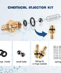 Exploded view of Pressure Washer Soap Injector Kit Replacement for Briggs And Stratton, Homelite, Ryobi and Husky with components.