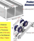 Mini Cabinet Bypass Double Sliding Barn Door Hardware Track Kit, aluminum track, roller detail, dimensions shown.