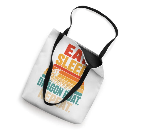 Vintage Dragon Boat Team Tote Bag For Paddlers And Crew Dragon Boat Racing Gear For Practice And Race Day 16 By 16 Inch Durable Canvas Tote with "Eat Sleep Dragon Boat Repeat" design.