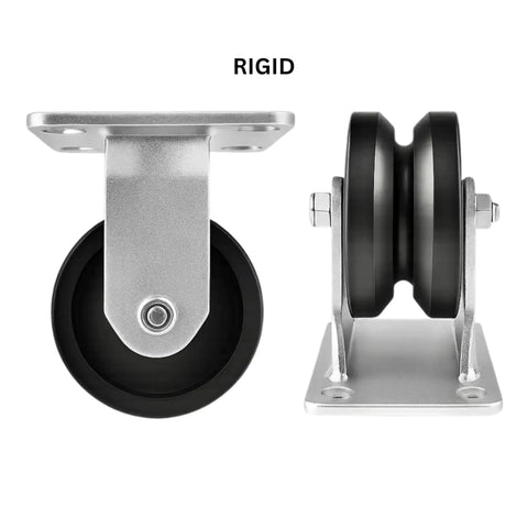 Rigid cast iron 4 inch V groove caster from Badass Heavy Duty 4 Inch V Groove Caster Set for workbenches and carts.