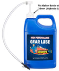 Slippery Pete gear lube fluid pump on blue gallon bottle with clear hose and white pump head