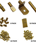 Heavy Duty Steel Shelf Pins And Pegs Kit Packs 104 Dang Tough Pieces for Bookshelves Cabinets with various bronze steel peg sizes.