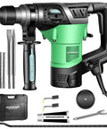 4 Function Electric Rotary Hammer Drill Corded 1-1/4 Inch 13 Amp 1500W Heavy Duty Tile Removal And Cement Breaker Tool with accessories