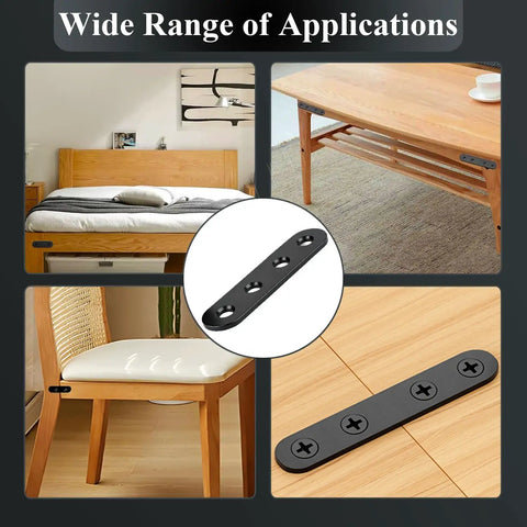 Tough As Nails Stainless SteelFlat Brackets 24 Pack, Heavy Duty Straight Connector Supports For Wood Panels, Rust Proof Corner Braces With Countersunk Holes, Great For Tables Beds Fences In Matte Black