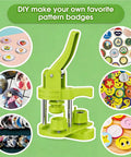 Super Easy Button Maker Machine Kit For Craft Lovers That Works Like Magic And Comes Complete With One Inch Badge Press Tools and badges.