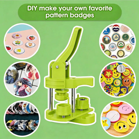 Super Easy Button Maker Machine Kit For Craft Lovers That Works Like Magic And Comes Complete With One Inch Badge Press Tools and badges.
