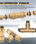 Front view of brass DOT air line fittings kit with push-lock fittings and 1/4 in and 3/8 in tubing
