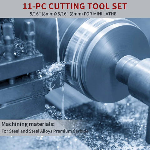 11-piece carbide-tipped lathe cutter tool set for metal turning