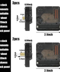 Dope 5 Pack High Torque Quartz Clock Movements Kit With 12 Pairs Of Hands For DIY Clock Repair And Craft Projects Including Gaskets And Hooks Shaft Lengths 13mm And 18mm Replacement Clock Parts showing measurements and thickness suitability details