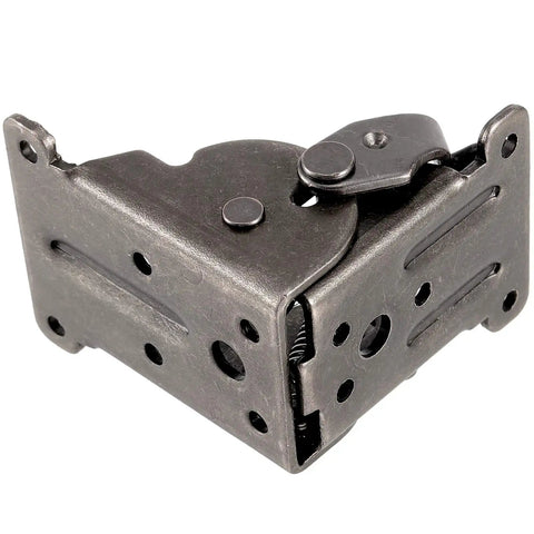 Premium Hella Sturdy Full 8 Pack Set Foldable Steel Brackets Heavy Duty Self Locking Hinges showing a close-up of the hinge.