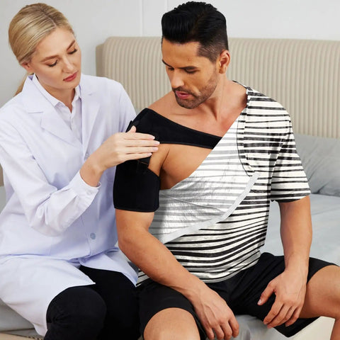 Post Op Shoulder Surgery Recovery Shirt For Men With Side Snaps And Tear Away Design Rotator Cuff Rehab Friendly Soft Graphic Tee