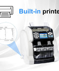 Dual Pocket Money Counter With Built In Receipt Printer And Bank Grade Counterfeit Detection For Hustle Ready Cash Sorting And Serial Number Tracking showing built-in printer and display.