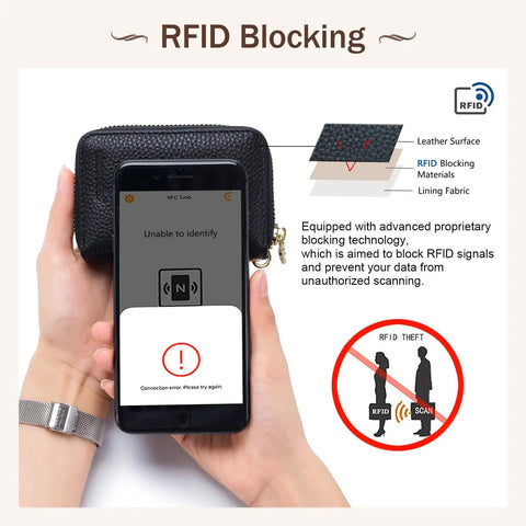 Demonstration of RFID Blocking Leather Card Holder With Detachable Keychain Slim Wallet For Men And Women Everyday Carry Genuine Leather