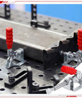 12 Pack 302F Toggle Clamps 300 Pound Heavy Duty Push Pull Hold Down For Woodworking With 180 Degree Swivel Handle Knockout Grip on metal workbench.