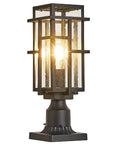 Outdoor Dusk To Dawn Post Light Set In Matte Black With Clear Glass Panels, exterior pier mount lamp, single light view
