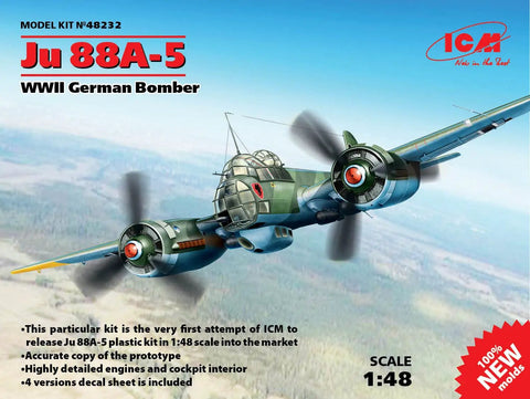 Box cover of Ju 88A-5 WWII German Bomber Plastic Aircraft Model Kit In 1:48 Scale With Numbered Parts And Stickers Build Your Own Classic Bomber Great Gift For Plane Buffs And Family Fun Beginner To Intermediate Friendly