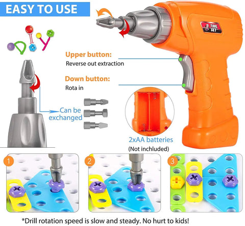 244 Piece Electric Screwdriver Building Kit For Kids 4 To 10 Years Old DIY Construction Blocks with orange electric screwdriver and components