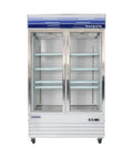 Commercial Glass Door Merchandiser Refrigerator 53 Inches Wide Dropping 45 Cu Ft with dual glass doors and eight PVC wire shelves.