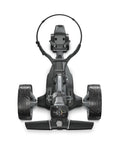 Top Tier Remote Control Electric Golf Push Cart With A Slick Automotive Design And Rock Solid Adjustable Speeds Featuring A Wide Digital Display For A No Sweat Round On The Course Daily - overhead view of cart with digital display.