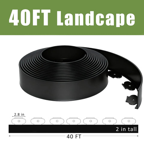 40 Ft Landscape Edging Border With 50 Anchoring Spikes 4 In Tall Plastic Garden Barrier for lawn and trees, rolled view