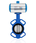UNOX pneumatic butterfly valve, wafer DN125 (5in), blue body, stainless steel AISI 304 disc EPDM seat