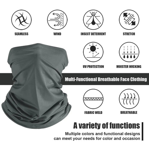 6 Pack Summer UV Protection Neck Gaiters For Face Covering, Cooling Breathable Bandana Scarves with features icons