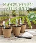Biodegradable Seed Starter Pots Kit With 70 Plant Labels And 70 Pcs 3.15 Inch Peat Pots With Drainage Holes For Seedlings, Herbs, Vegetables And Flowers, No Transplant Shock Garden Starter Set, showing labeled peat pots on a table.
