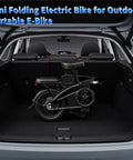 Folding Electric Bike With 1000W Peak Motor 25 MPH Top Speed 14 Inch E Bike in car trunk, built for portability