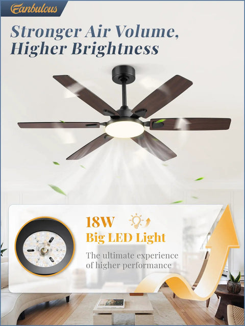 52 Inch Indoor Outdoor Ceiling Fan With Lights, Modern Reversible Blades, Quiet DC Motor, Dual Finish Blades, 18W LED