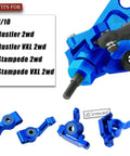 Beefed Up Alloy Front And Rear Suspension Arms With Steering Blocks Caster Blocks Hubs Stub Axle Carriers Turnbuckles And Camber Link Sets In Navy Blue For 1 To 10 Rustler VXL And Stampede VXL 2WD Upgrades