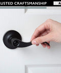 Wave Style Passage Door Levers with Keyless Non Locking Interior Handles for Hall and Closet Doors Left or Right Handing Black Finish